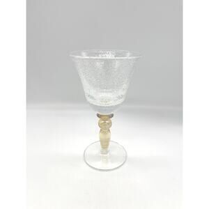 Pottery Barn PBY6 Water Goblet Amber Stem Bubble Glass Seeded 7.25”